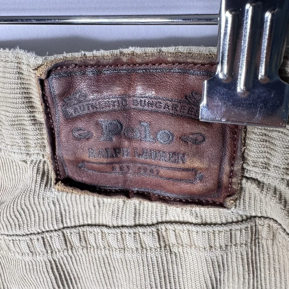 Vtg Polo Ralph Lauren Corduroy Pants‎ Men 34x32 Brown Tan Leather Patch 90s READ